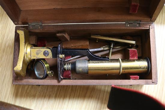 An oak stationery box, a walnut jewellery box, a cased microscope and an Art Deco book trough box height 12cm width 25cm